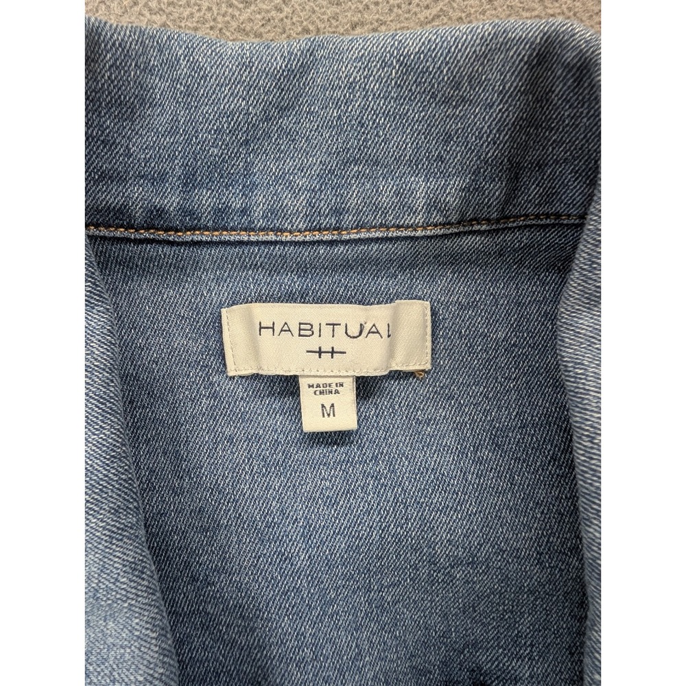 Habitual Denim Shirt Dress Medium Blue Jean Short Sleeve Casual - Picture 2 of 8